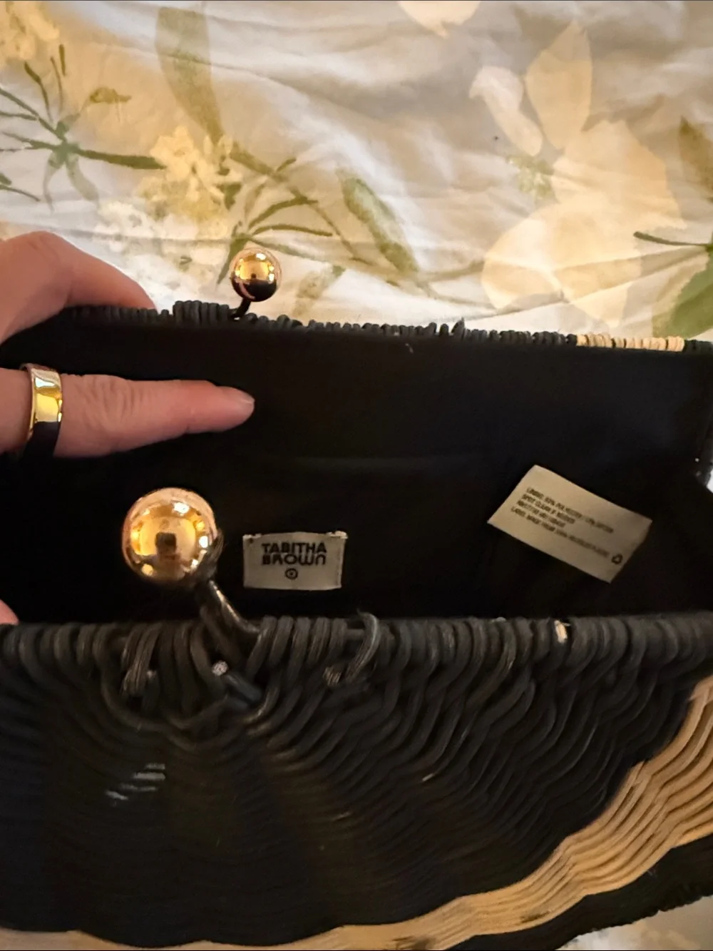 Woven Half-Moon Clutch Bag in Black and Natural